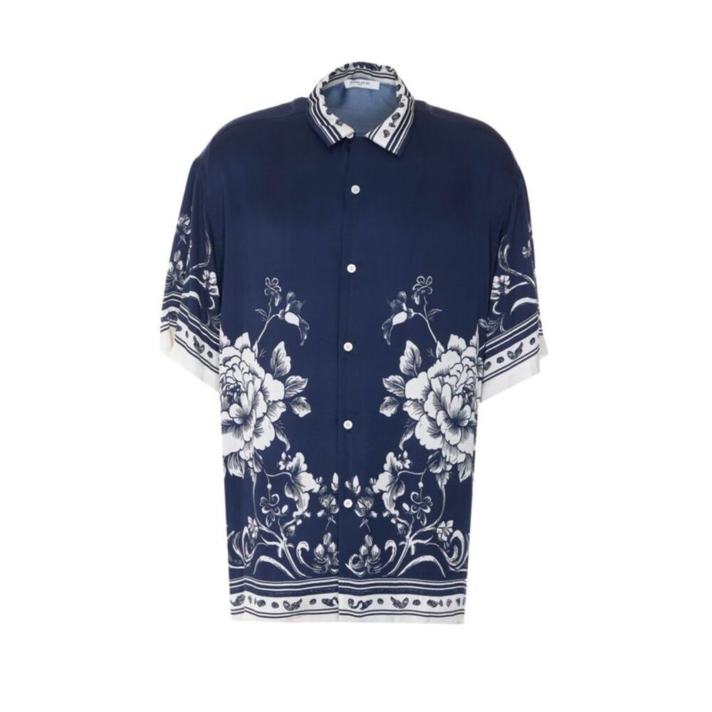Ih Nom Uh Nit Men Blue Flower Print Shirt